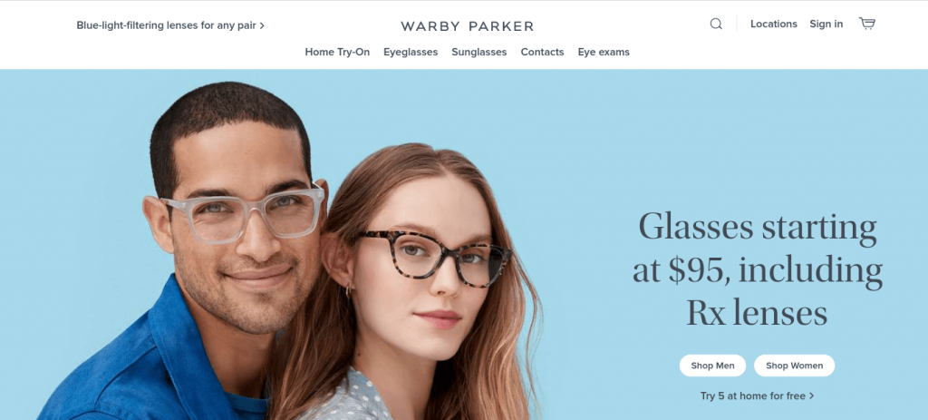 pagina iniziale di warby parker